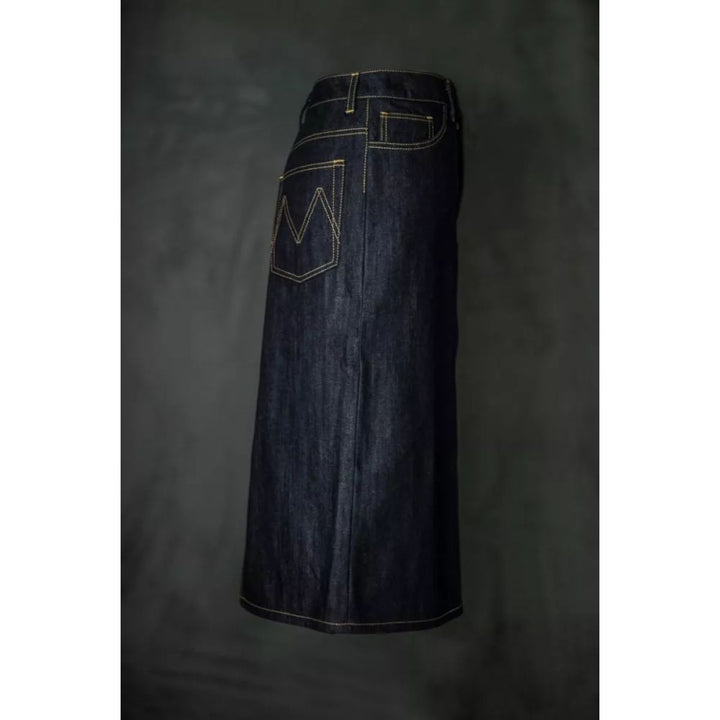 Dark blue denim apron on a black background
