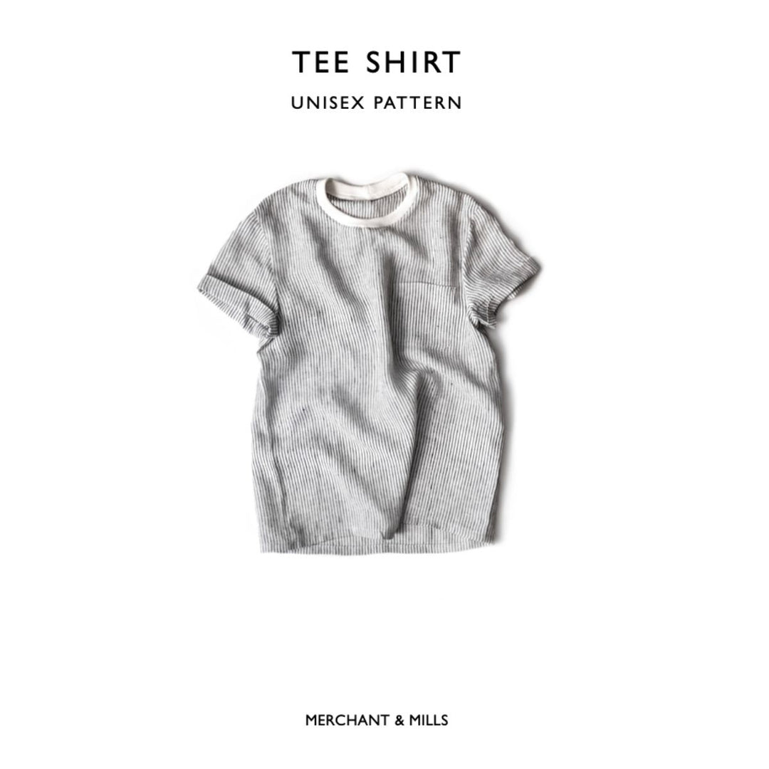 Plain gray t-shirt on a white background with 'Merchant & Mills' branding.