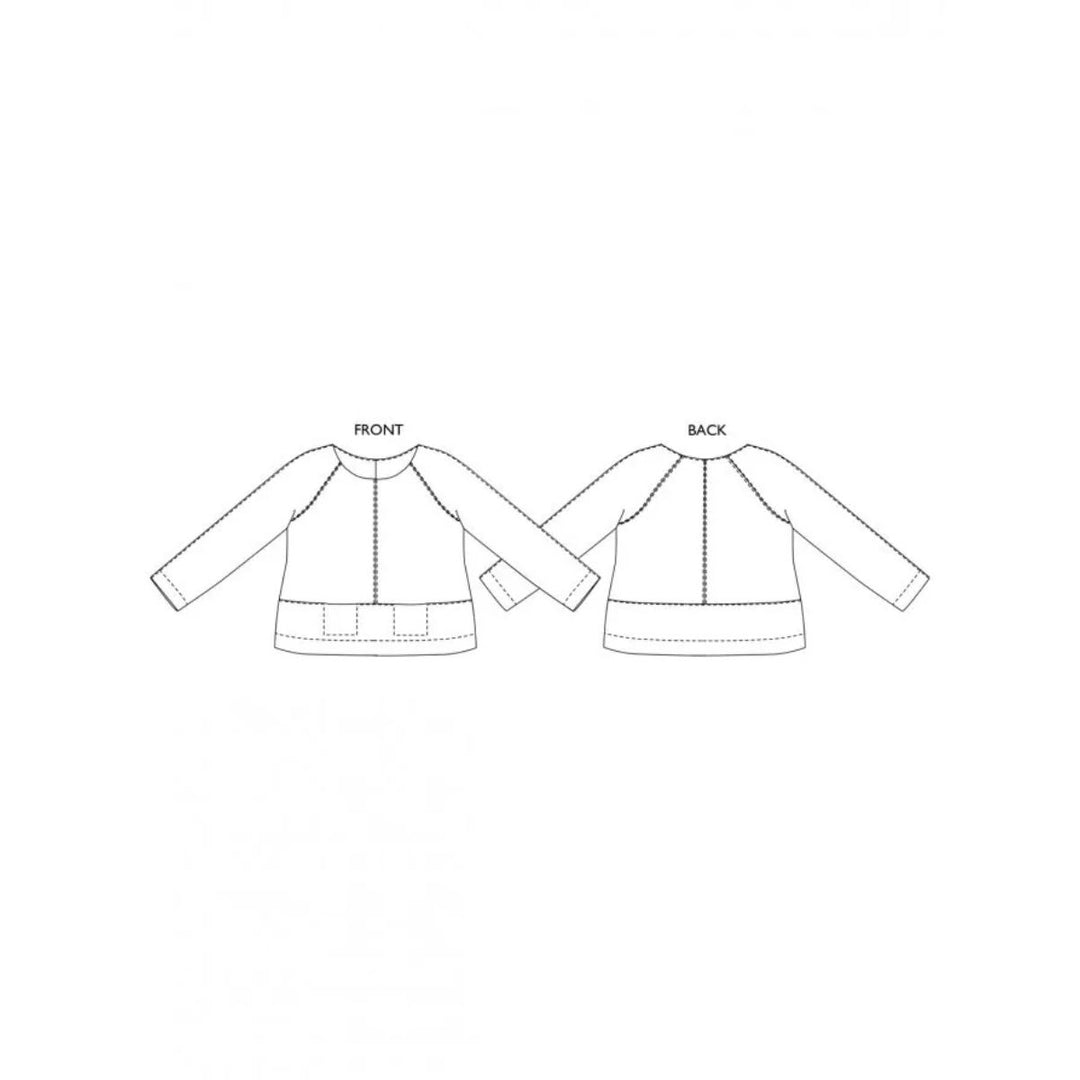 Line drawing of a shirt with front and back views on a white background