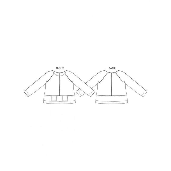 Line drawing of a shirt with front and back views on a white background