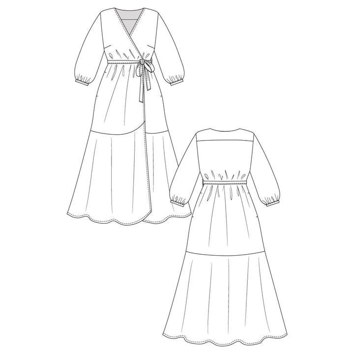 Line drawing of two dresses on a white background