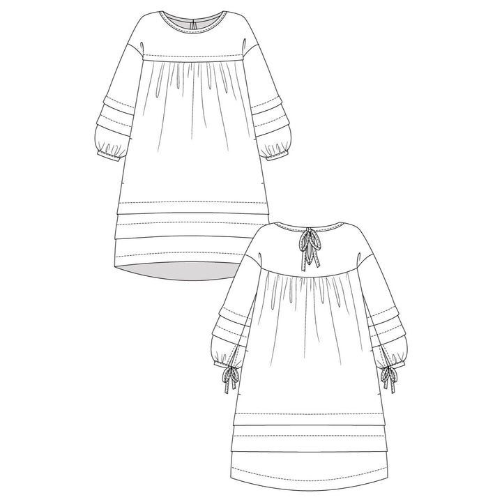 Line drawing of two dresses on a white background