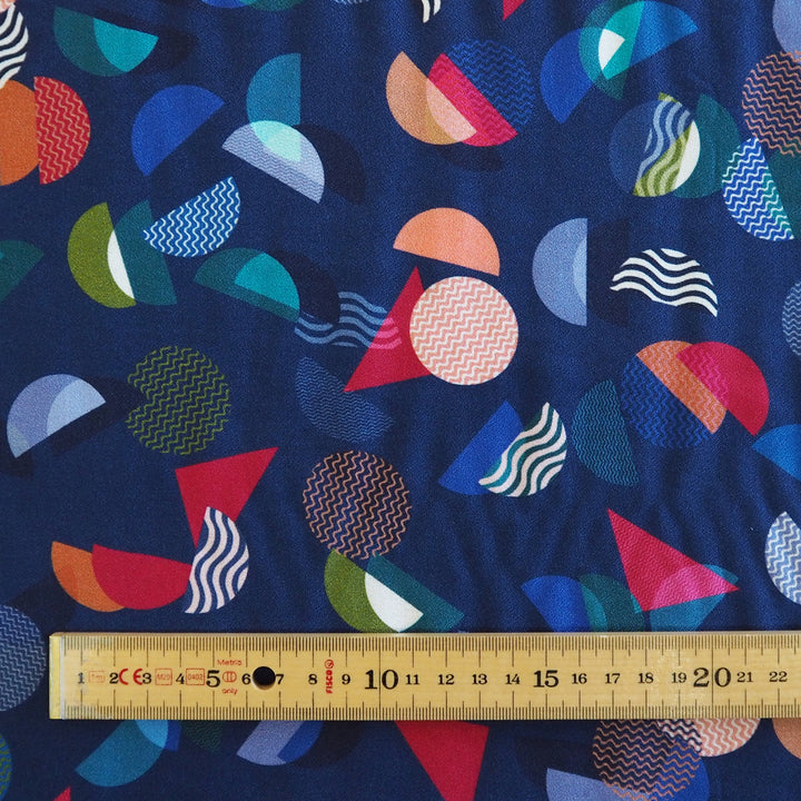 Navy Bauhaus Segments Viscose Crepe Fabric - Cut Length 1.6m x 140cm
