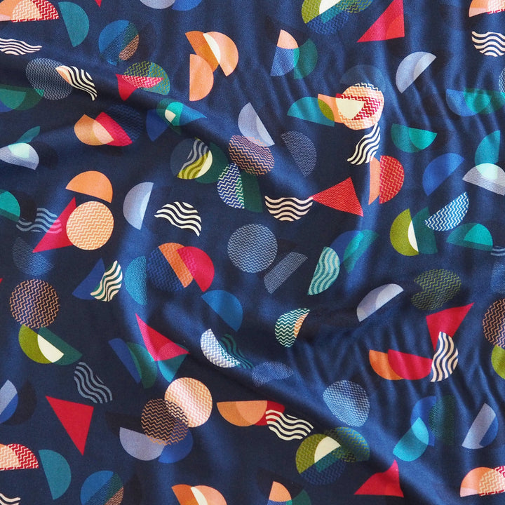 Navy Bauhaus Segments Viscose Crepe Fabric - Cut Length 1.6m x 140cm