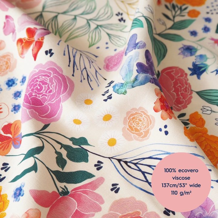 Lauren's Ogden Cami in Cream Bee Happy Blooms Ecovero Viscose