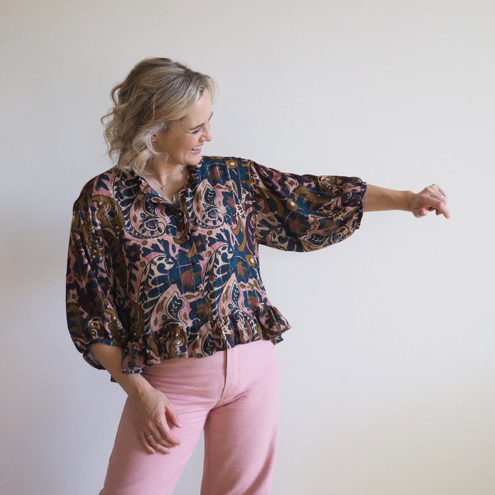 Lauren's Playdate Blouse in Antique Paisley Lurex Stripe Viscose