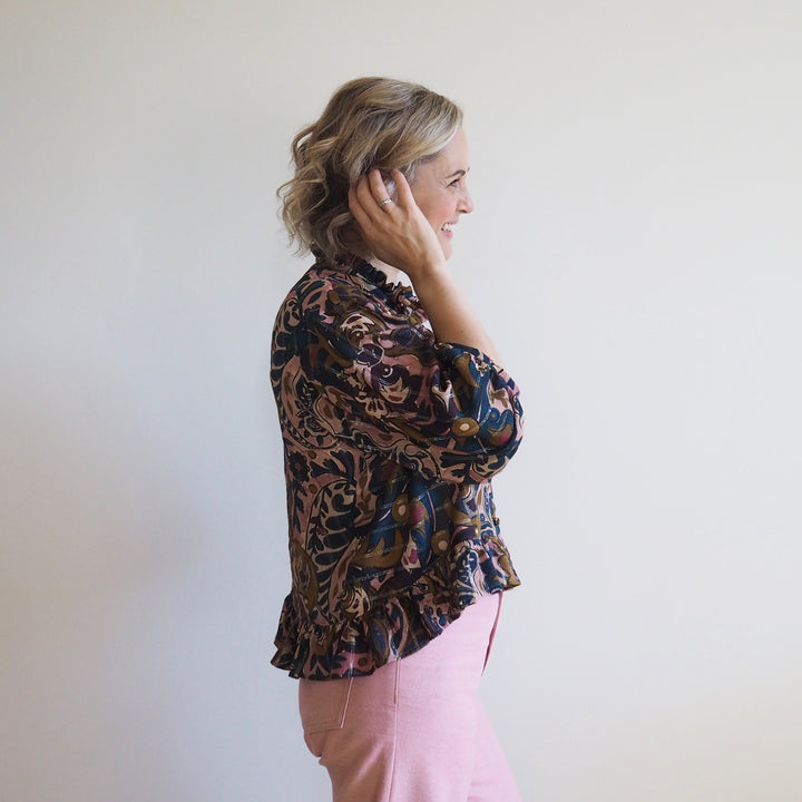 Lauren's Playdate Blouse in Antique Paisley Lurex Stripe Viscose