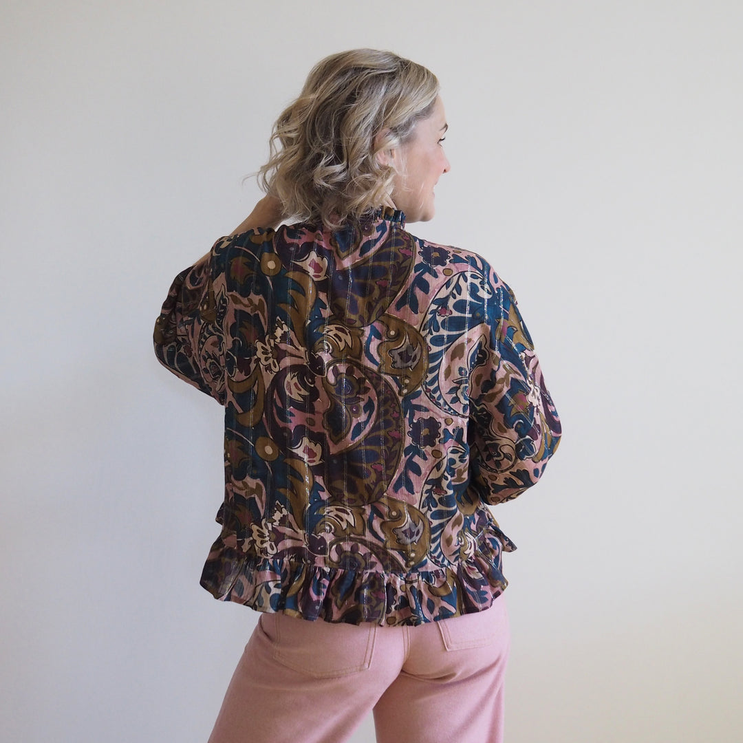 Lauren's Playdate Blouse in Antique Paisley Lurex Stripe Viscose