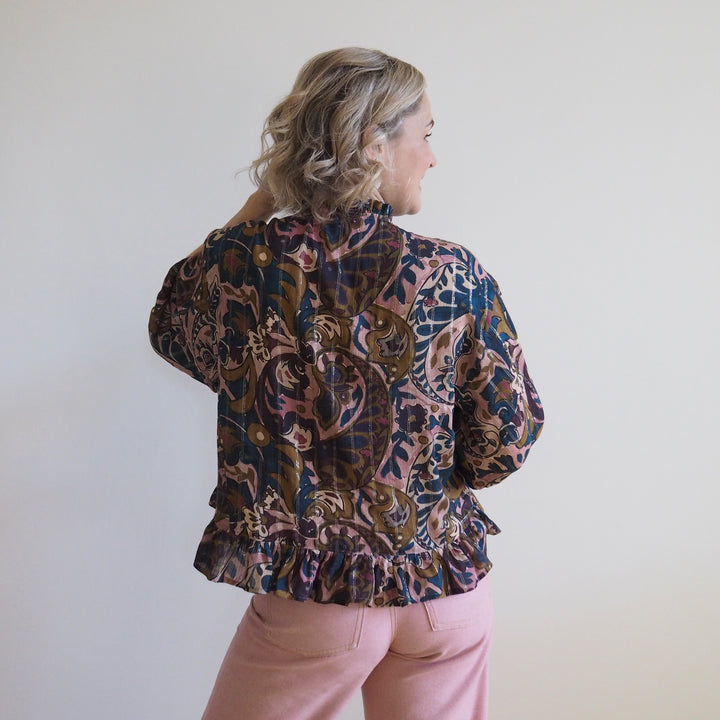 Lauren's Playdate Blouse in Antique Paisley Lurex Stripe Viscose