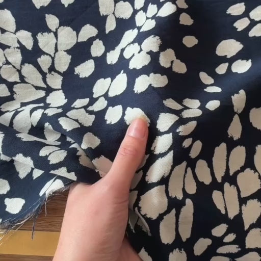 Ink Leafy Blossom Viscose Crepe Fabric