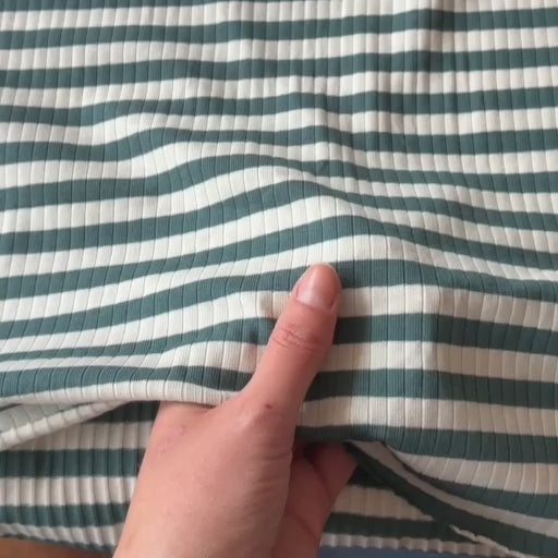 Teal Stripe Ribbed Cotton Jersey Fabric