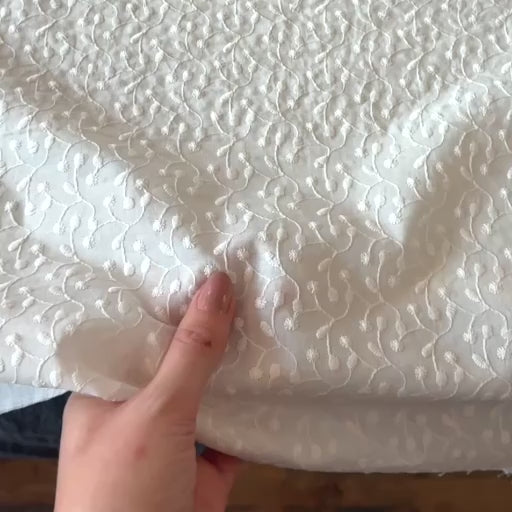 Ivory Snowdrop Embroidered Cotton Lawn Fabric