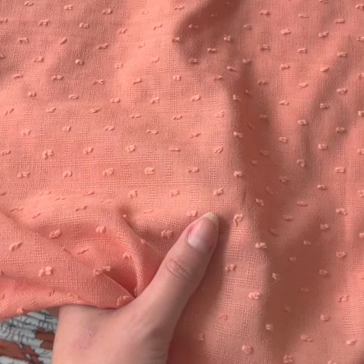 Peach dobby spot grided cotton fabric