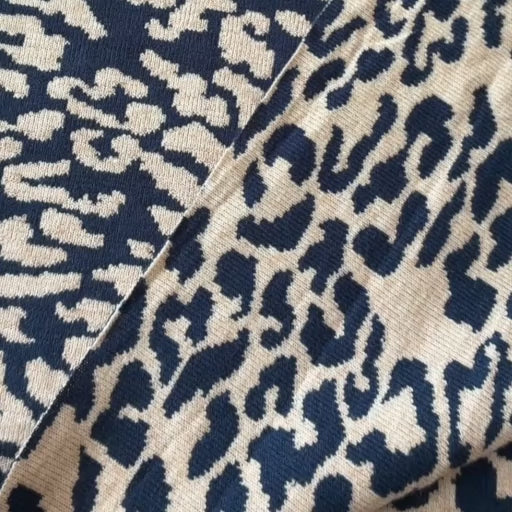 Navy Leopard Reversible Viscose Blended Knit Fabric