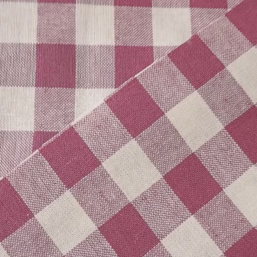 Pink and white checkered dressmaking linen cotton fabric