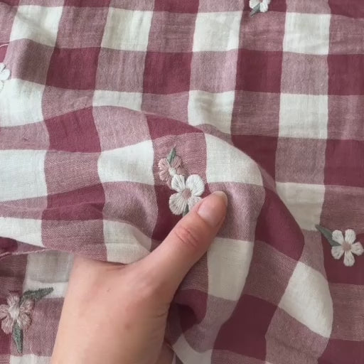 Rosewood Picnic Embroidered Cotton Double Gauze Fabric