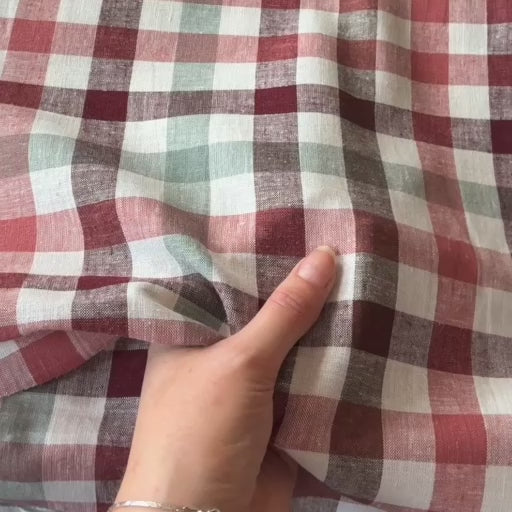 Berry Check Viscose Linen Fabric