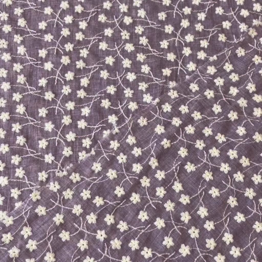 Lilac purple embroidered cotton voile dressmaking fabric