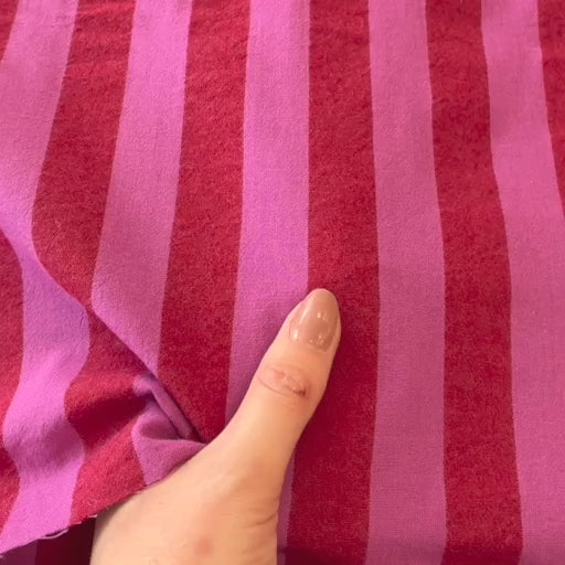 Red & Fuchsia Wide Stripe Yarn Dyed Cotton Fabric