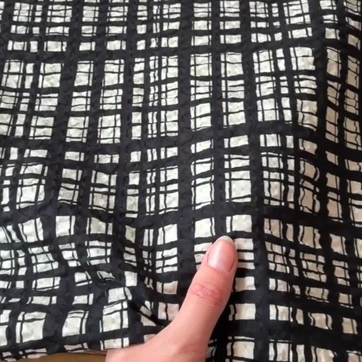 Sevenberry Black Grid Ripple Seersucker Cotton Fabric