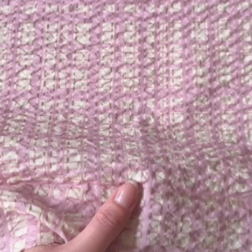 Sevenberry Dusky Rose Grid Ripple Seersucker Cotton Fabric for dressmaking