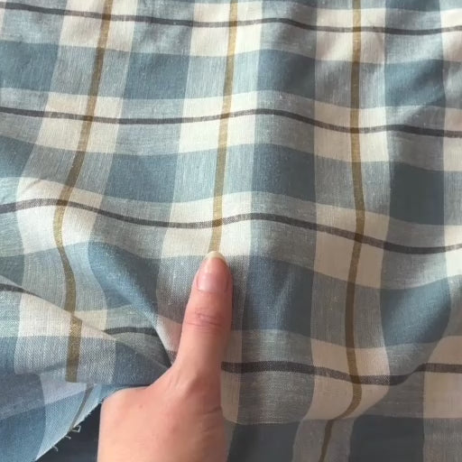 Slate Sage Window Check Linen Viscose Fabric