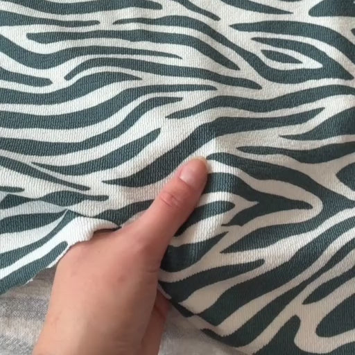 Smokey Green Zebra Cotton French Terry Crepe Fabric