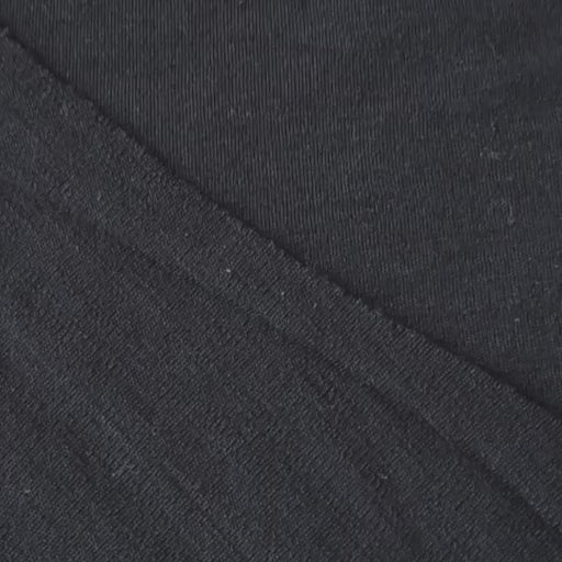 Close-up of navy blue merino wool jersey fabric with visible texture