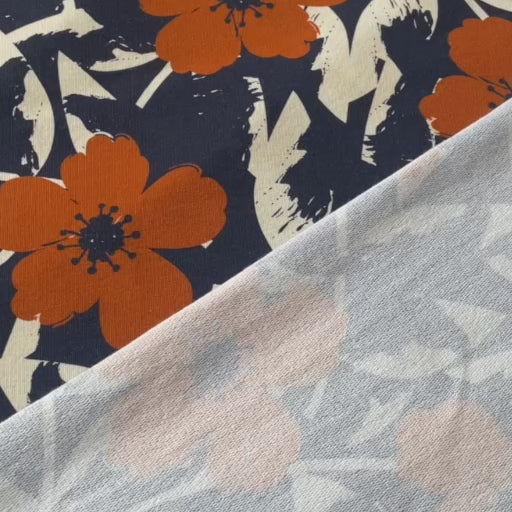 Folk petal floral cotton French terry sweatshirt fabric for dressmaking