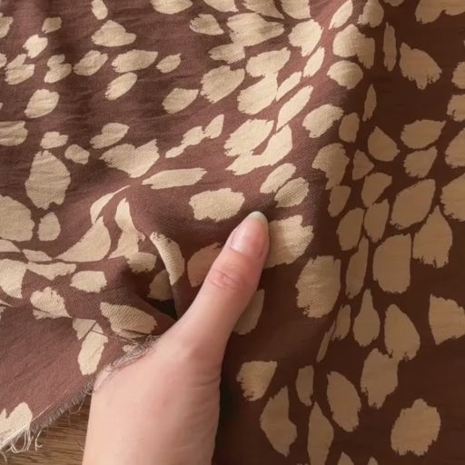 Chestnut Leafy Blossom Viscose Crepe Fabric