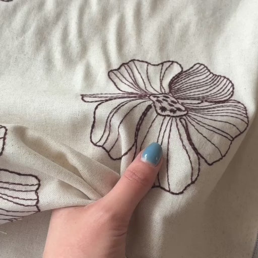 Ecru Floral Stitch Embroidered Viscose Linen Fabric for dressmaking