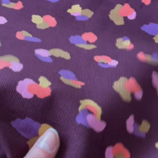 Burgundy Cheetah Cotton Babycord Fabric for dressmaking