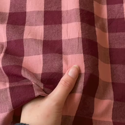 Mulberry & Peach Yarn Dyed Cotton Check Fabric