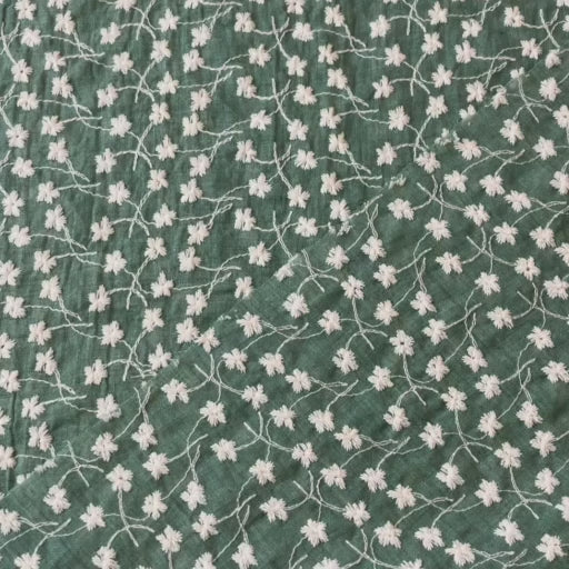 Bay leaf green embroidered cotton voile dressmaking fabric