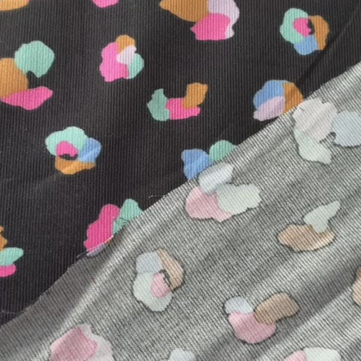 Black Cheetah Cotton Babycord Fabric for dressmaking