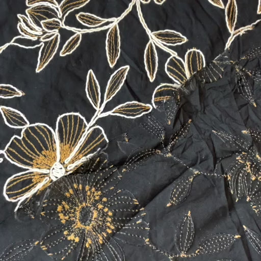 Contrast floral embroidered cotton blend fabric for dressmaking