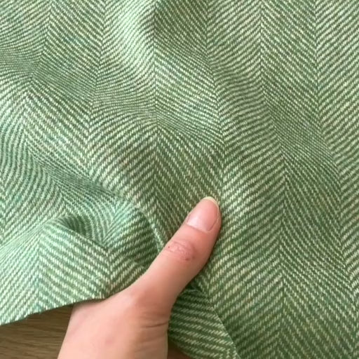 Meadow Green Herringbone British Wool Fabric