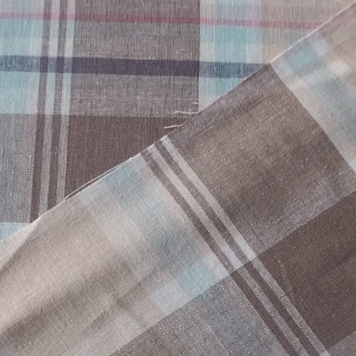 Neutral coloured checked viscose linen dressmaking fabric