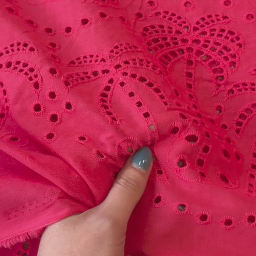 Fabric Godmother Raspberry Palm Tree Cotton Broderie Anglaise Fabric for dressmaking