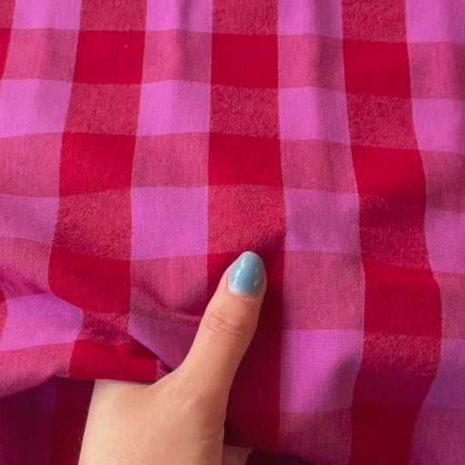 Fuchsia & Red Yarn Dyed Cotton Check Fabric for dressmaking