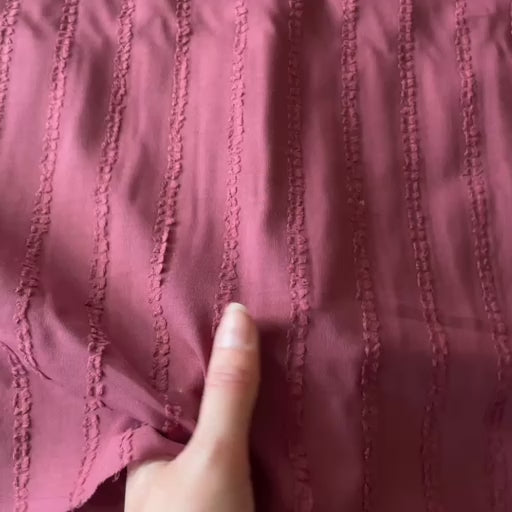Garnet Rose Tufted Dobby Stripe Cotton Voile Fabric