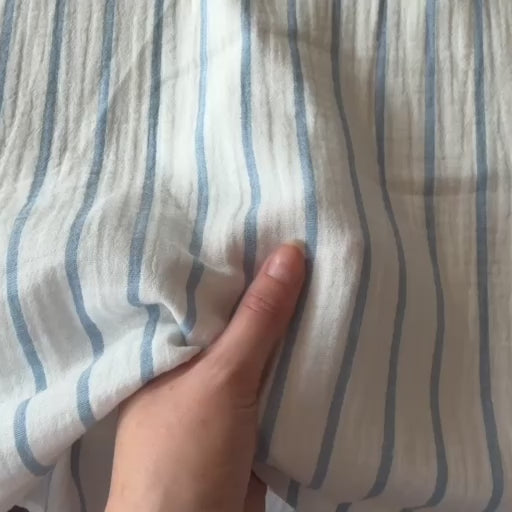 Blue & Ivory Stripe Cotton Double Gauze Fabric
