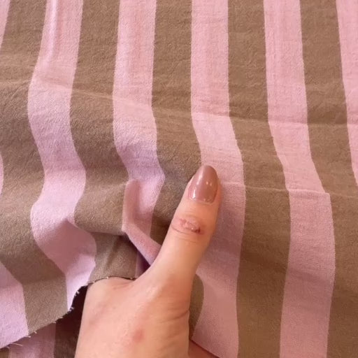 Blossom & Mocha Wide Stripe Yarn Dyed Cotton Fabric