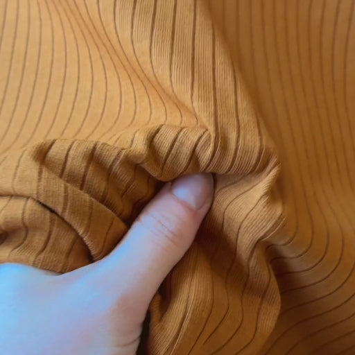 Caramel Ribbed Cotton Jersey Fabric for dressmaking