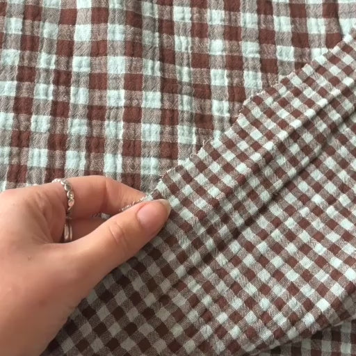 Mint & Toffee Check Cotton Double Gauze Fabric