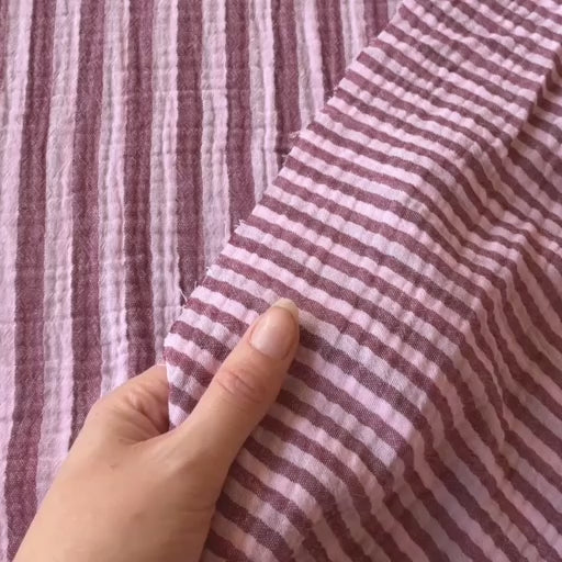 Plum & Rose Stripe Cotton Double Gauze Fabric