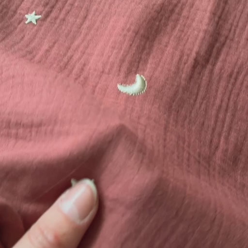 Russet Starry Night Embroidered Cotton Double Gauze Fabric for dressmaking