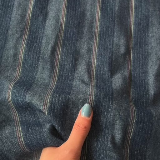 Indigo Multi Neon Stripe Denim Fabric for dressmaking