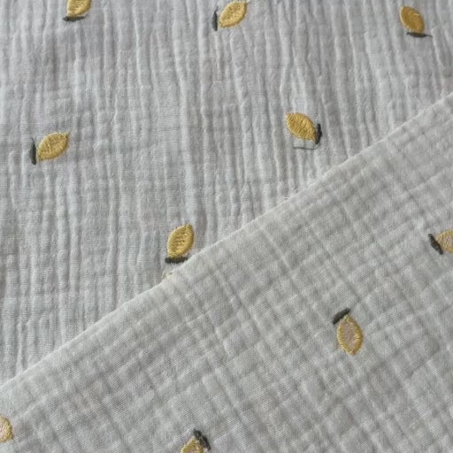Lemon Drop Embroidered Cotton Double Gauze Fabric for dressmaking