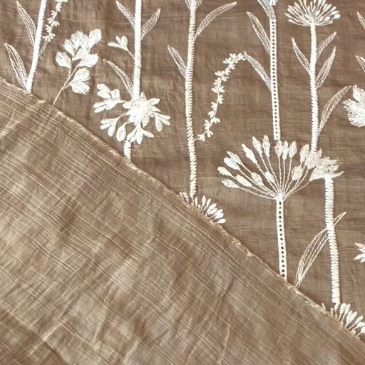 Sand embroidered stems lyocell blend fabric for dressmaking